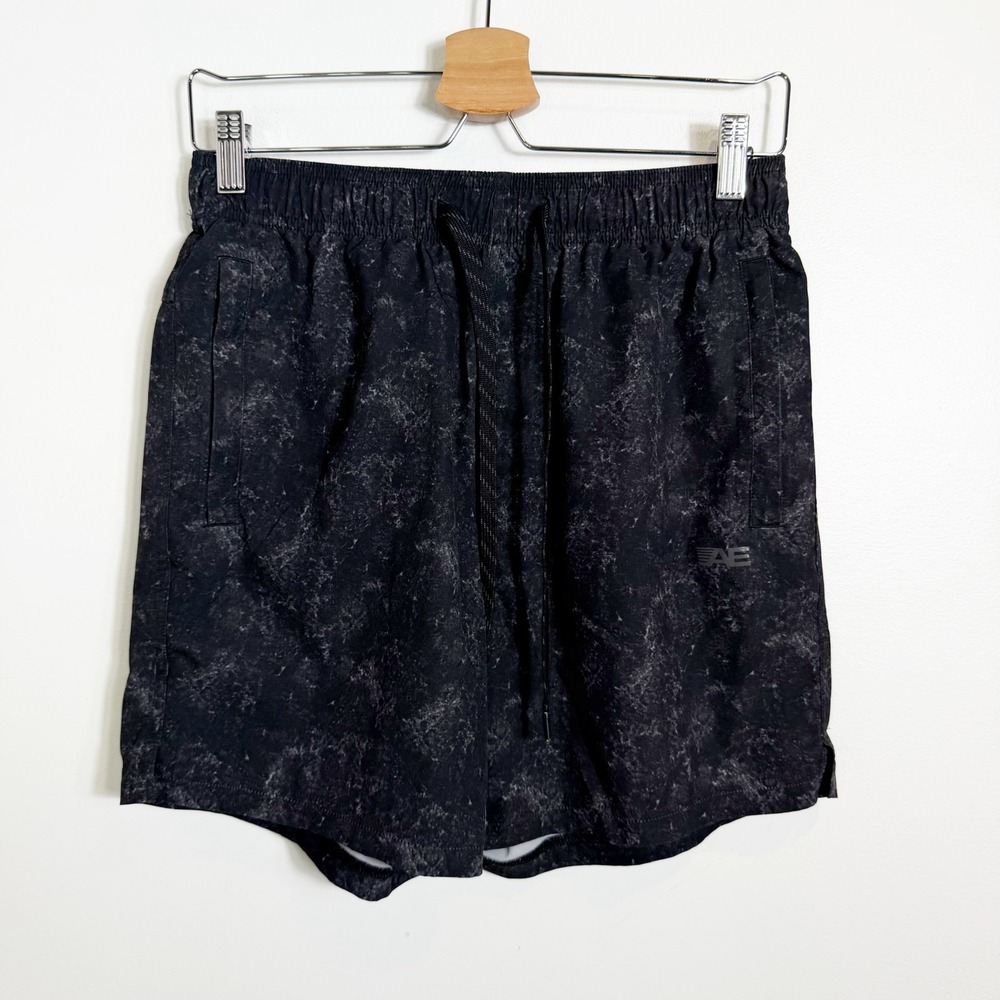 American Eagle Shorts Men Small Black Acid Wash 5" Inseam Athletic Drawstring